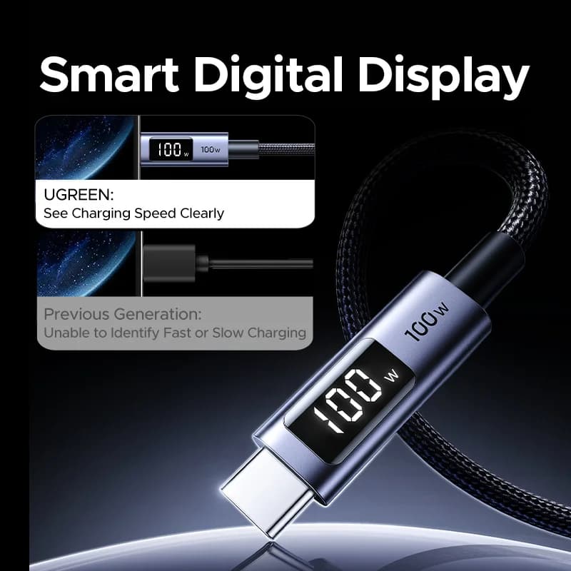 USB-C to USB-C kábel, 100W PD digitális kijelzővel