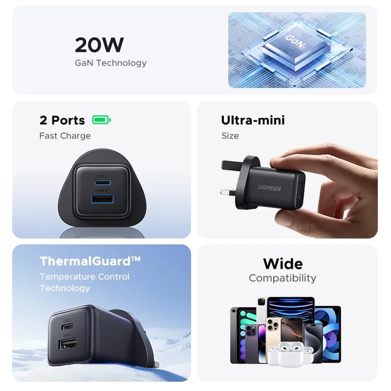 20W GaN USB-C fali töltő, US dugasz