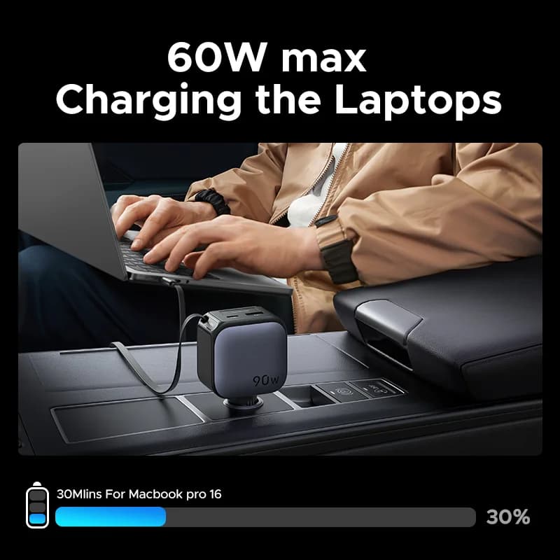 145W USB-C autós töltő visszahúzható kábellel
