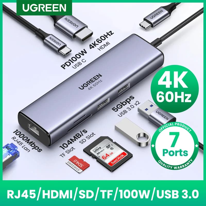 7-in-1 USB-C Hub, 4K60Hz HDMI, 100W PD