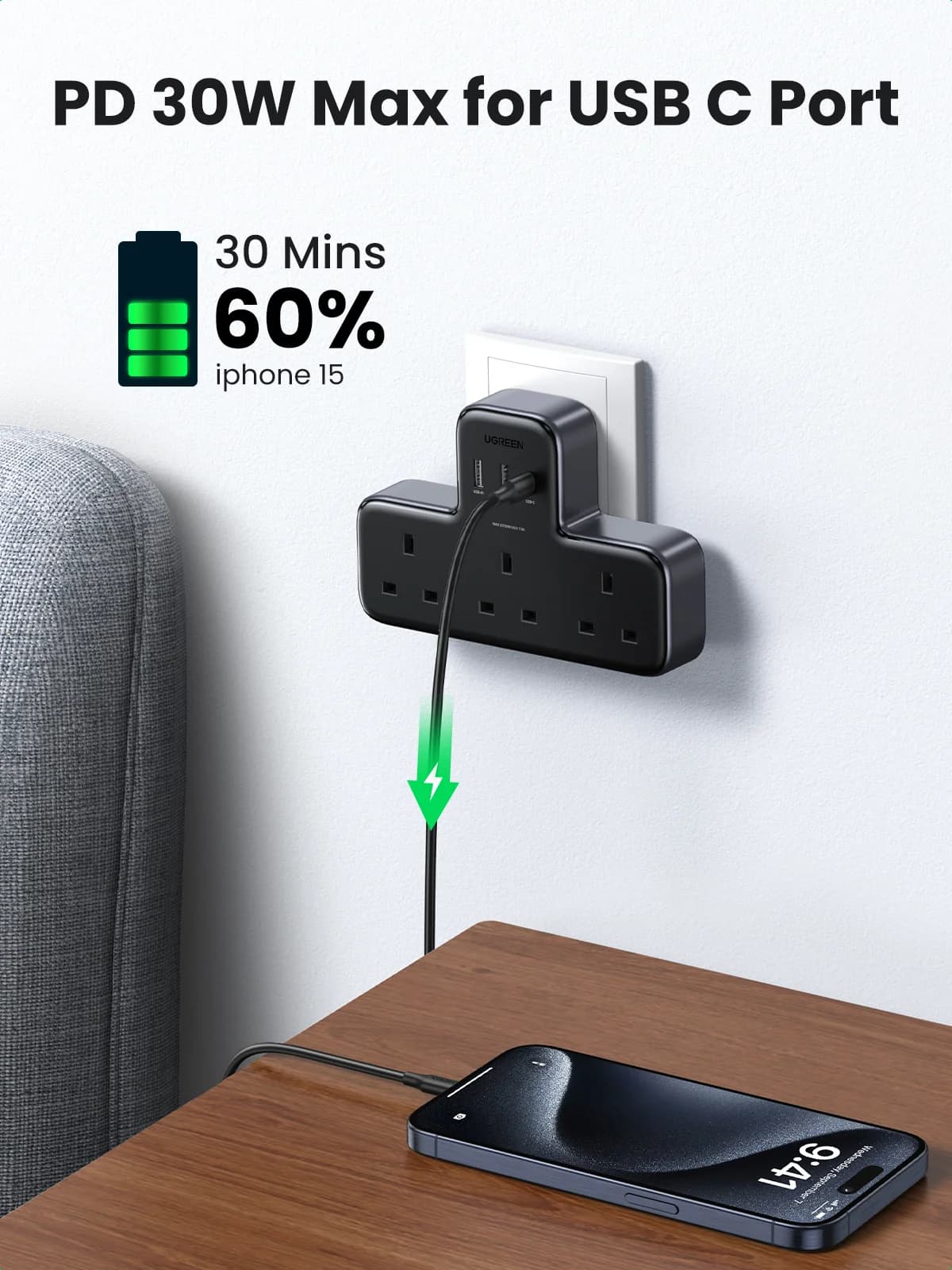 UK csatlakozós elosztó és aljzat bővítő adapter