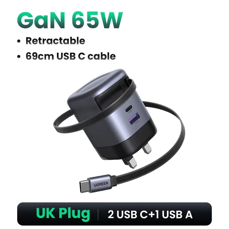 65W GaN töltő visszahúzható USB-C kábellel